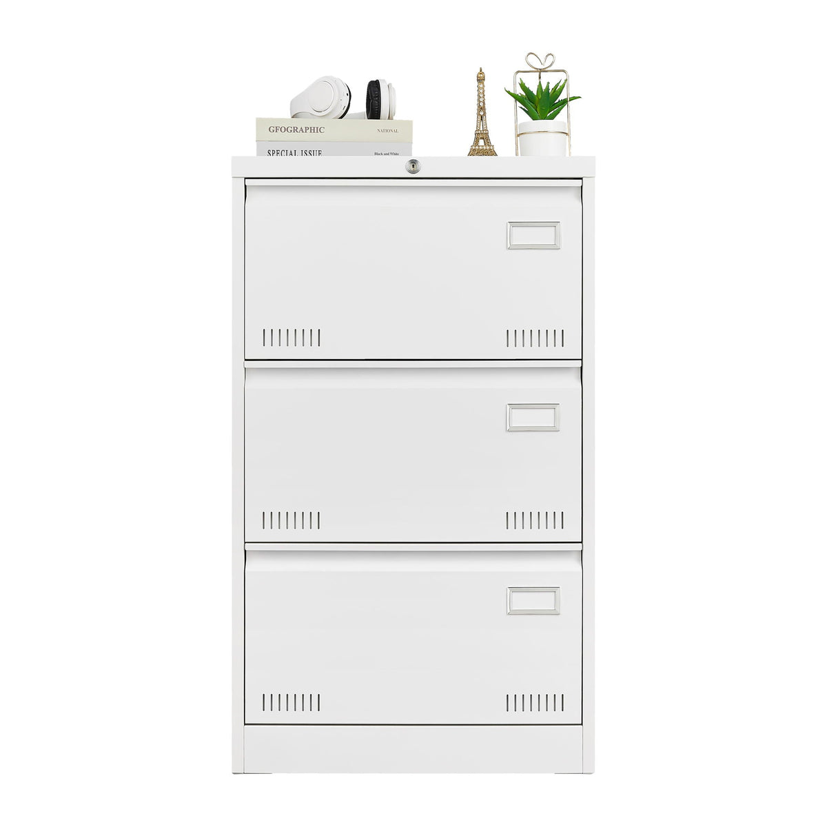Locking Metal Filing Cabinet 3 Drawer - Multiple Sizes, Black or White