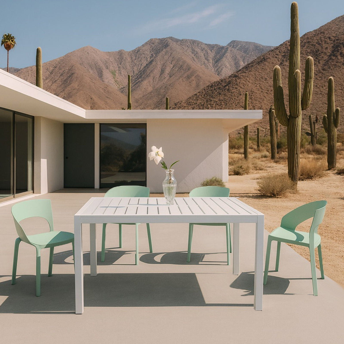 Modern Outdoor 4 Piece Dining Set with Ergonomic Chairs - Green or Orange