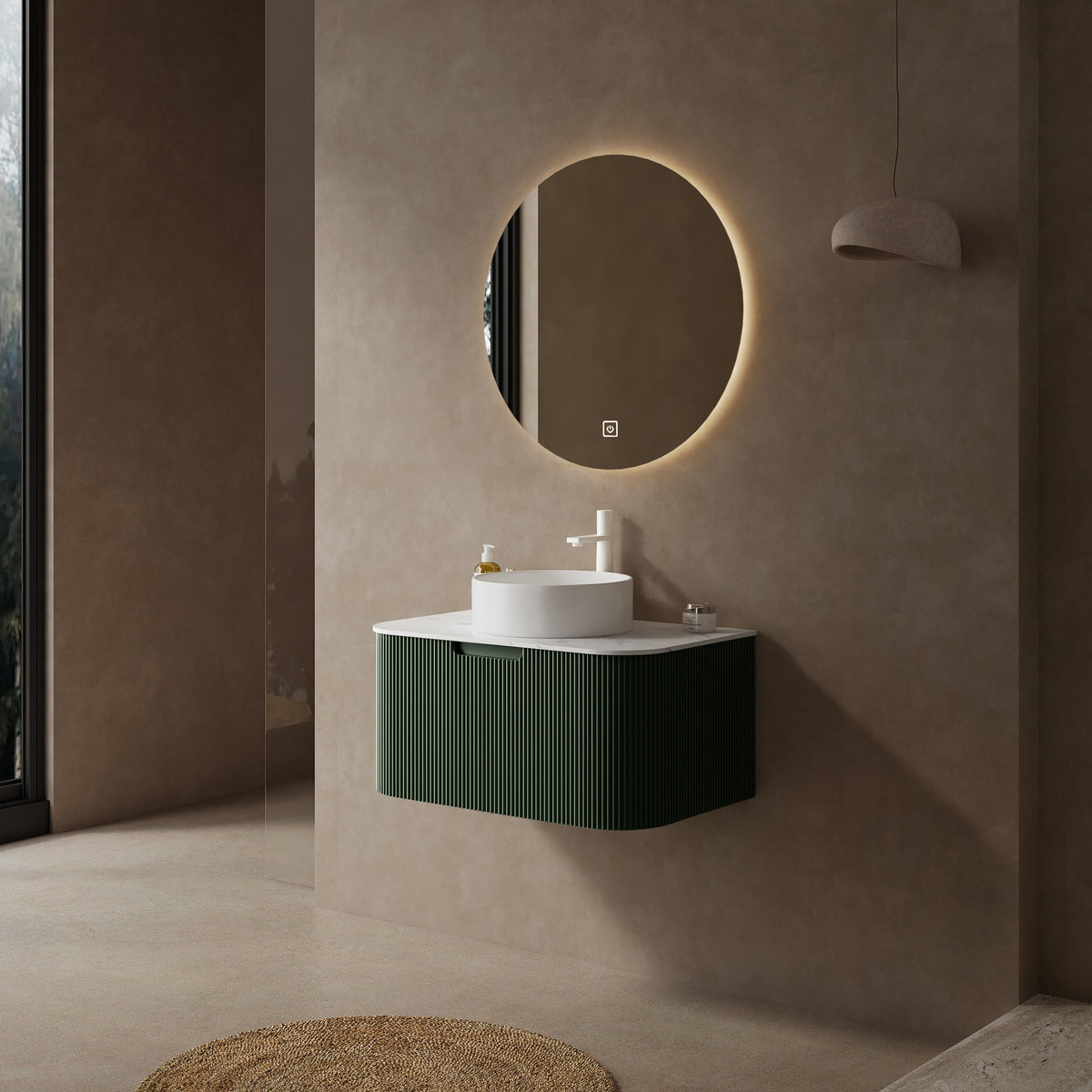 DINA 30" Floating Bathroom Vanity with Ceramic Sink - Dark Green & White