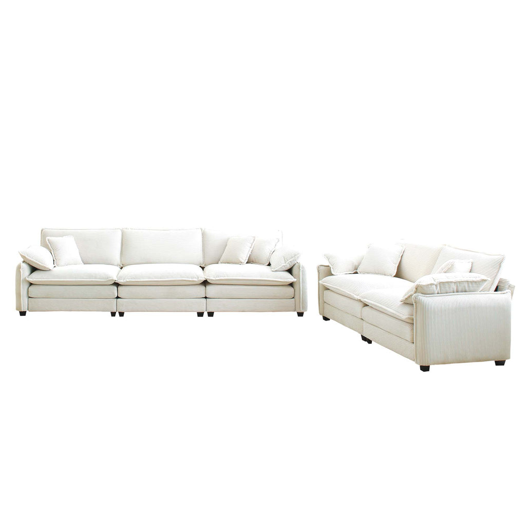 Deep Seat Sofa Set with Plush Corduroy Cushions – Beige