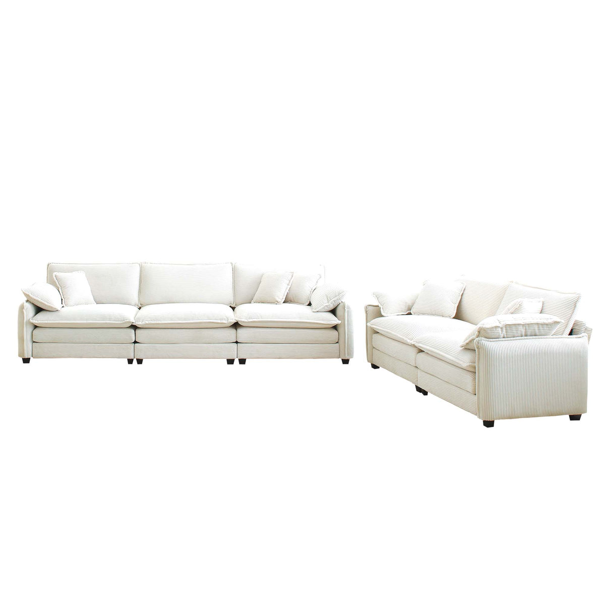 Deep Seat Sofa Set with Plush Corduroy Cushions – Beige