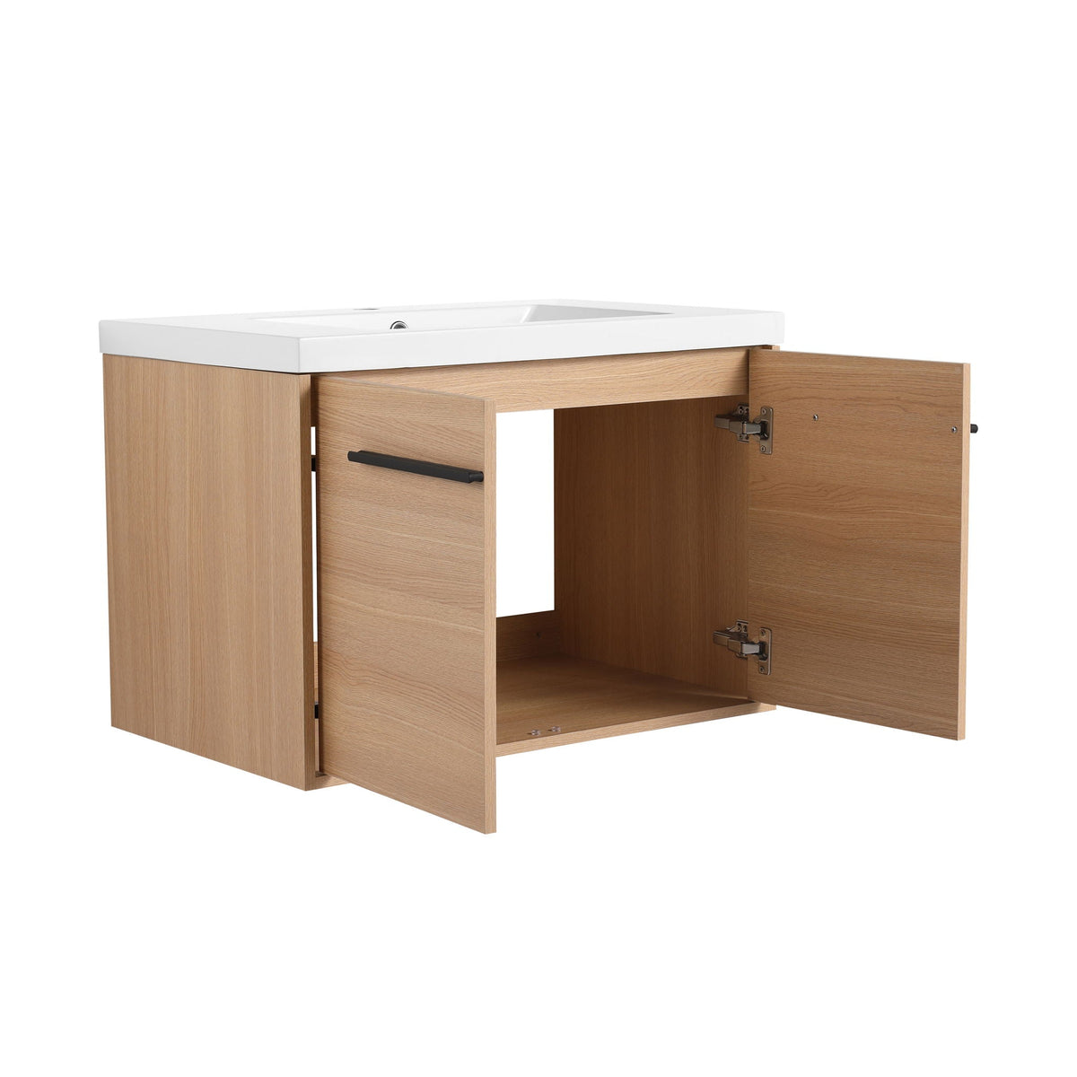 Bathroom Vanity Set with Resin Countertop Sink and 2 Doors - Light Brown Oak