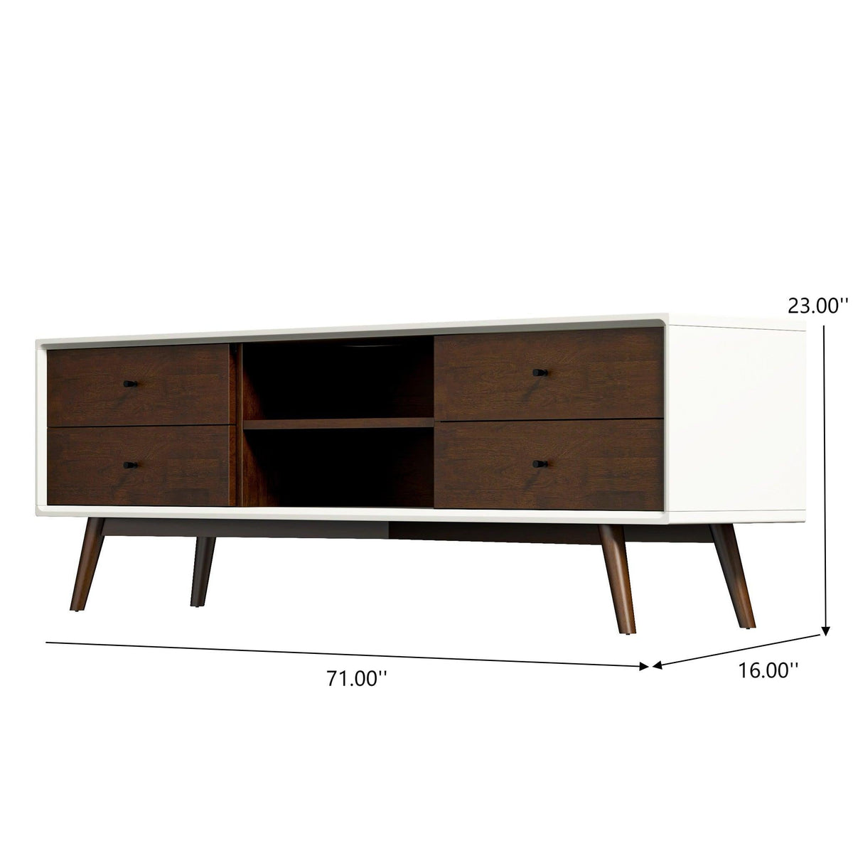 Modern TV Stand Up To 72" with Solid Wood Construction - White or Dark Brown