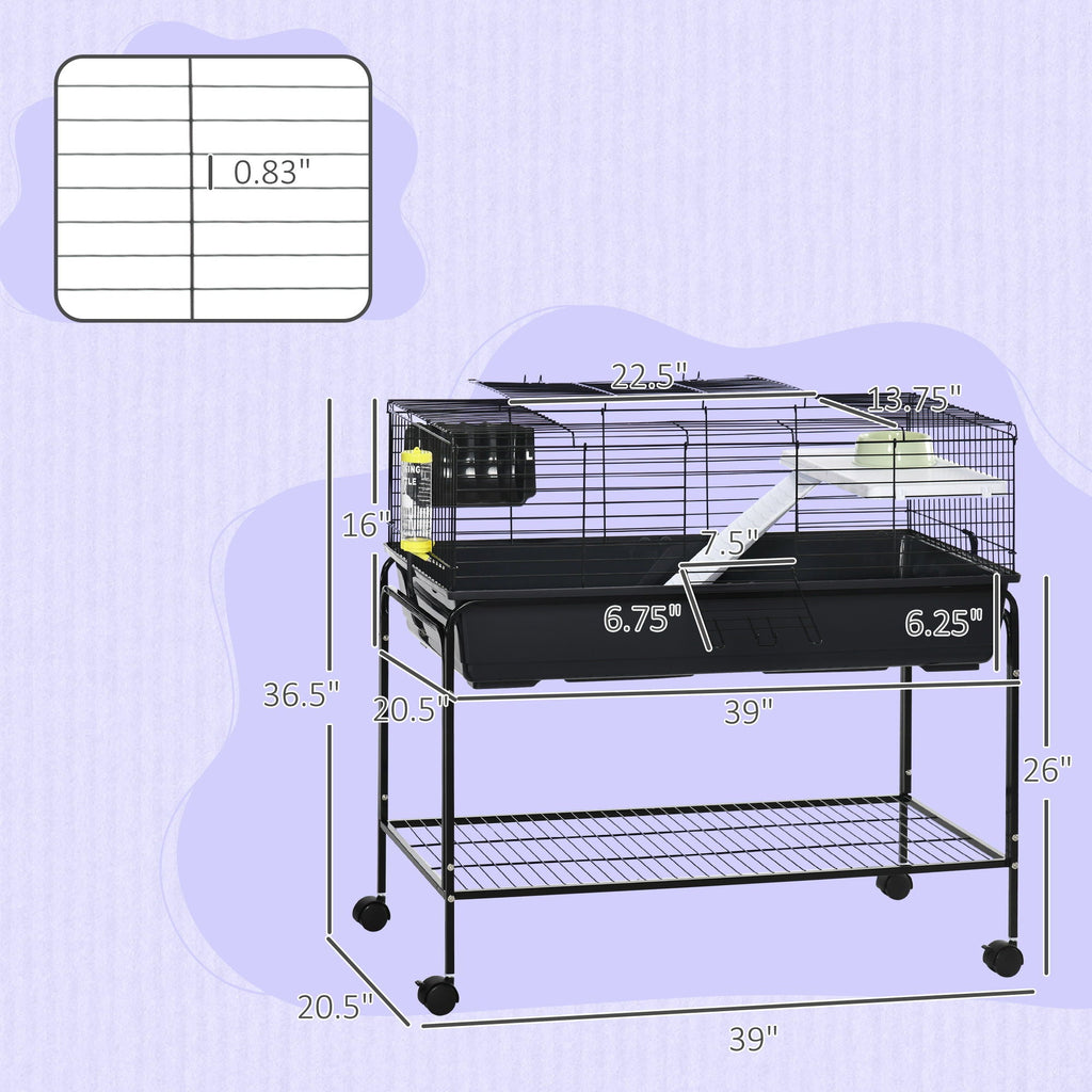 Small Animal Cage with Removable Stand and Wheels - Black