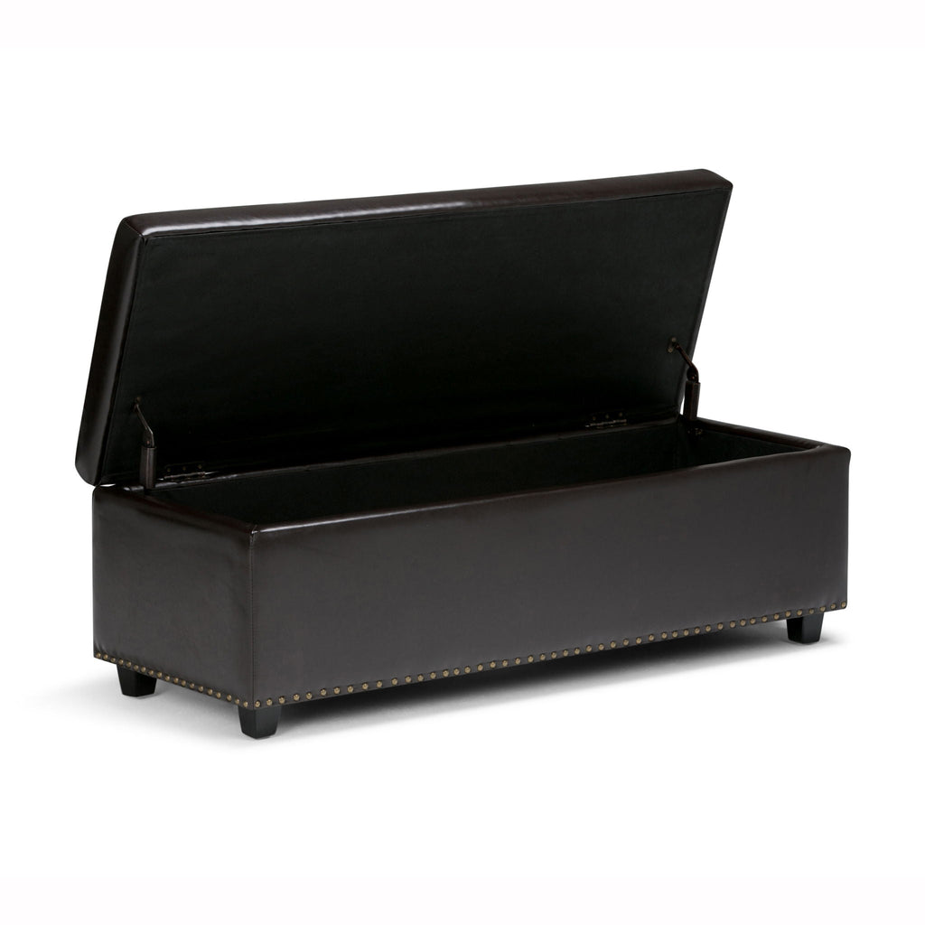 Coffee Brown Storage Ottoman with Safety Hinge - Tufted Detail