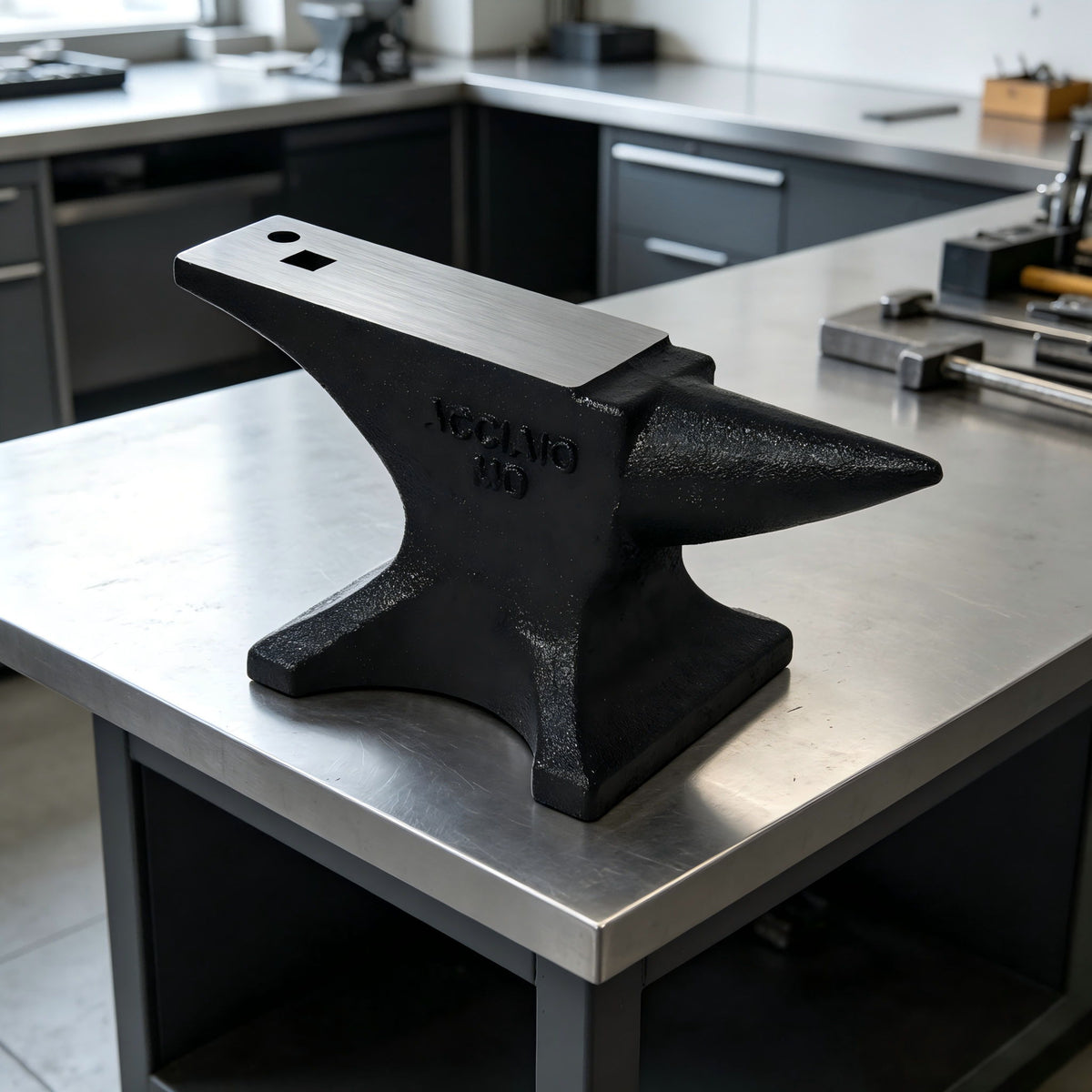Single Horn Anvil with Robust Cast Steel Construction - Black