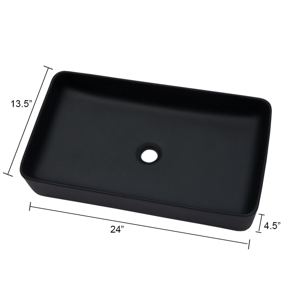 Modern Ceramic Rectangular Bathroom Vessel Sink with European Design - White or Black