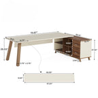 L-Shaped Executive Desk with File Cabinet and Drawers - White/Walnut