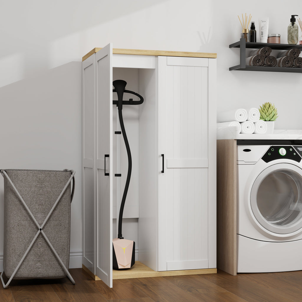 Tall Wooden Vacuum Storage Cabinet with Adjustable Shelf - White