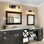 3-Light Matte Bathroom Vanity Wall Light with Clear Glass Shades - Black