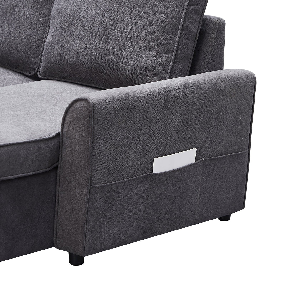 Modern Modular L-Shaped Sofa Bed with Chaise - Dark Grey Linen