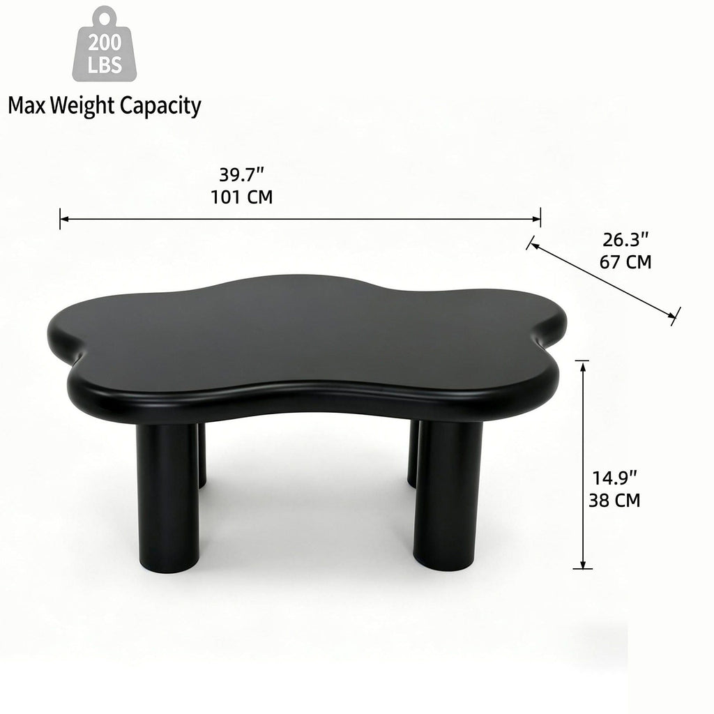 Cloud Shaped Coffee Table with 4 Round Legs - White, Black, or Light Brown