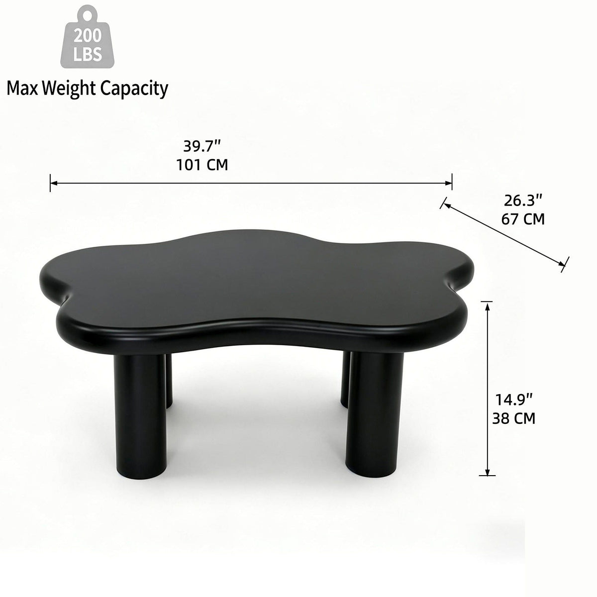 Cloud Shaped Coffee Table with 4 Round Legs - White, Black, or Light Brown