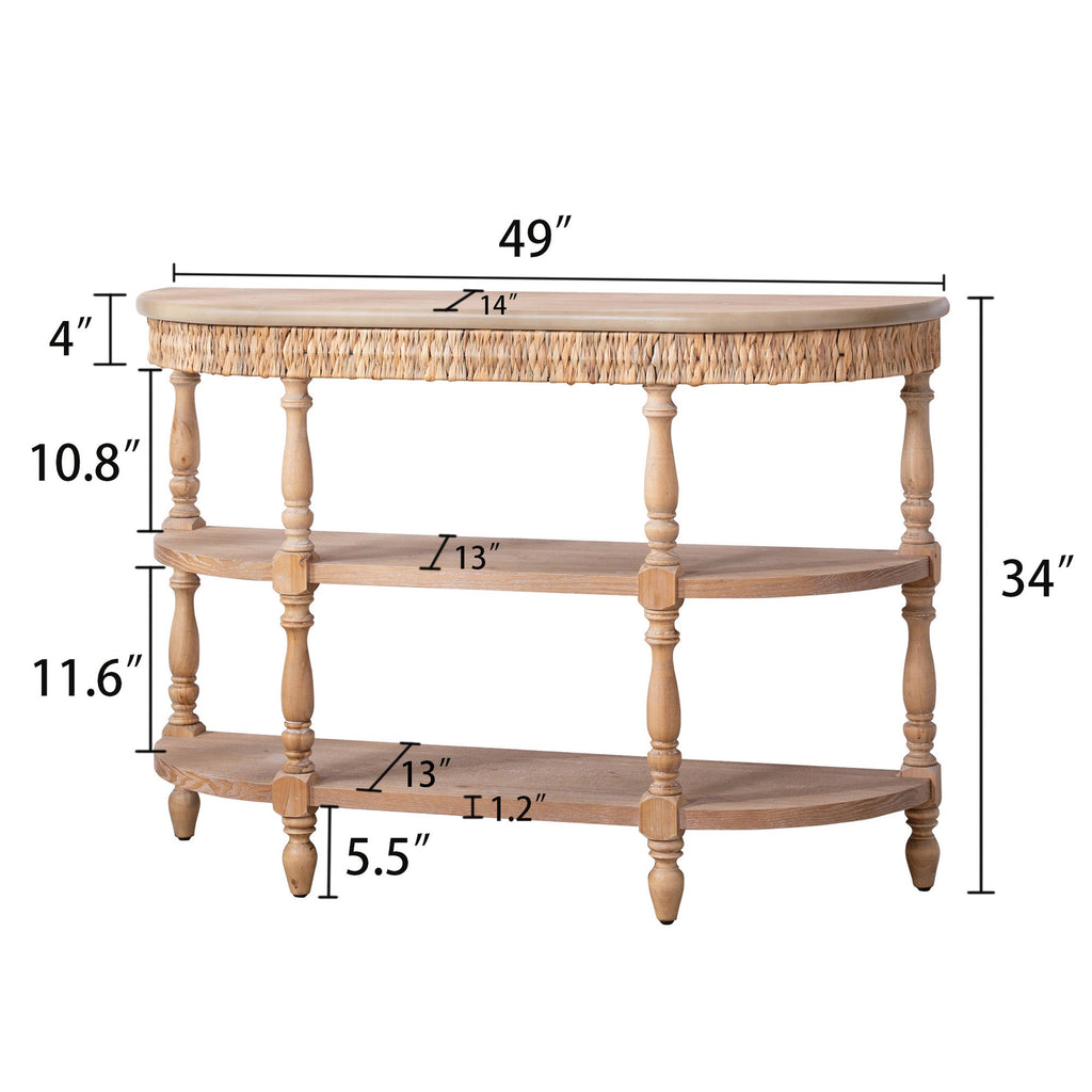 Handcrafted Wood Console Table with Hand-Woven Trim - Natural