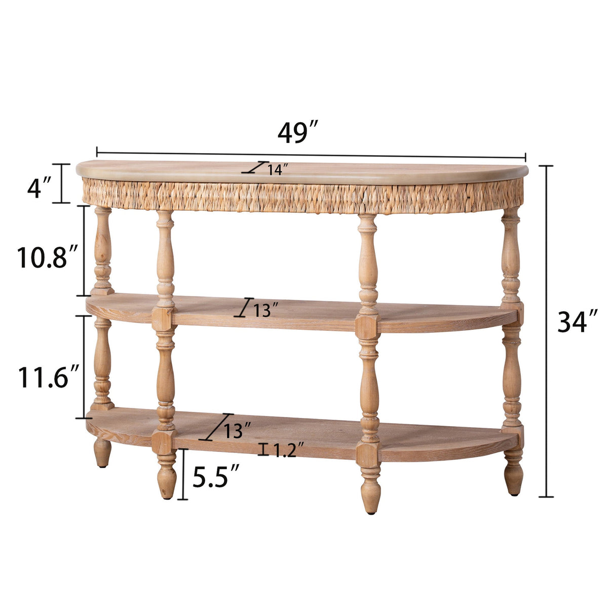 Handcrafted Wood Console Table with Hand-Woven Trim - Natural