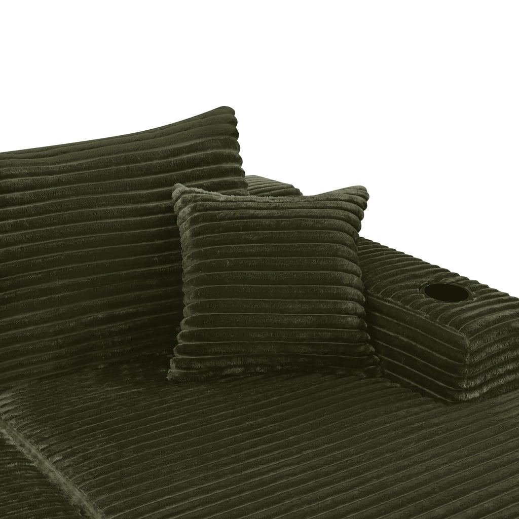 134" Cloud Sectional Sofa with U-Shape Chaise and Cup Holders - Green