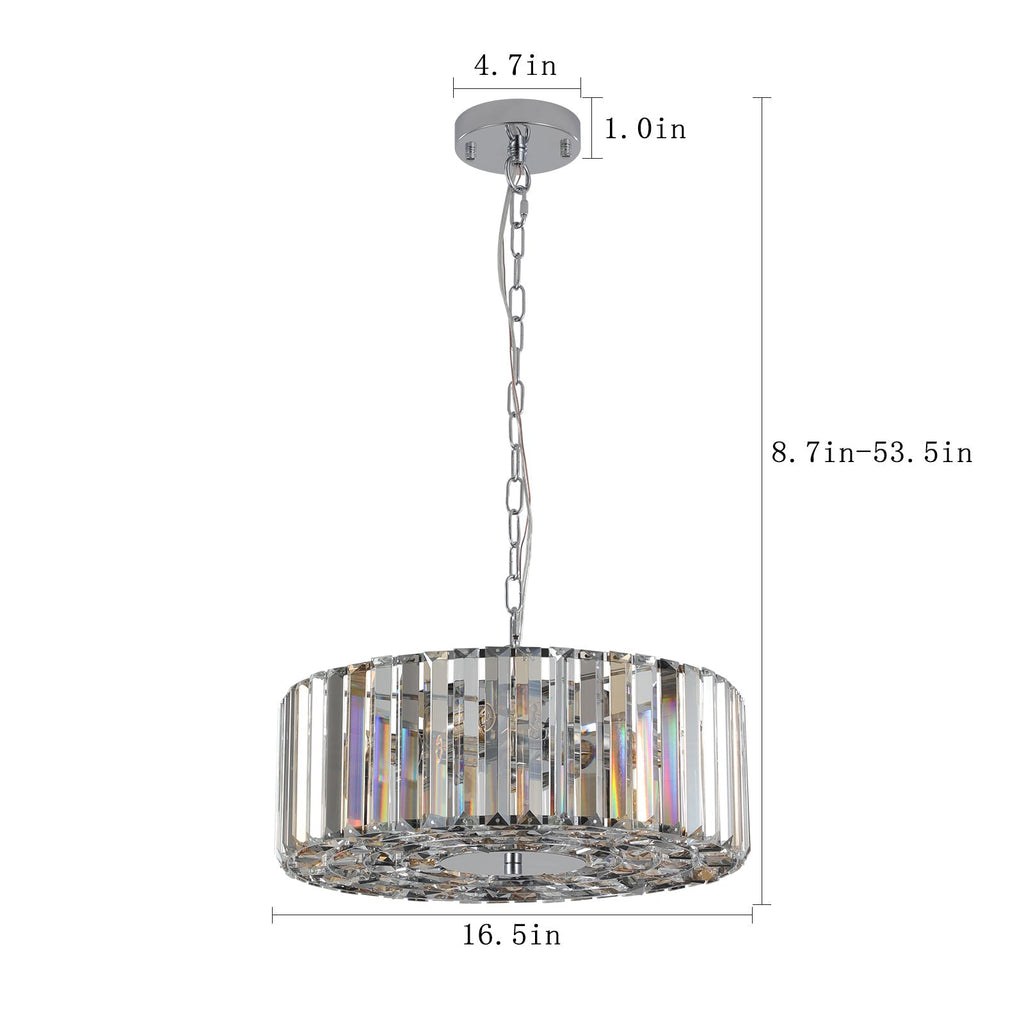 17' Chrome Crystal Pendant Chandelier with Adjustable Height - Transparent