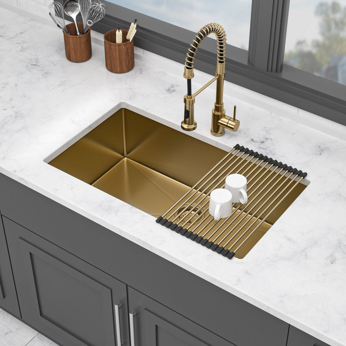 Undermount Stainless Steel Kitchen Sink with Deep Single Bowl - Gold
