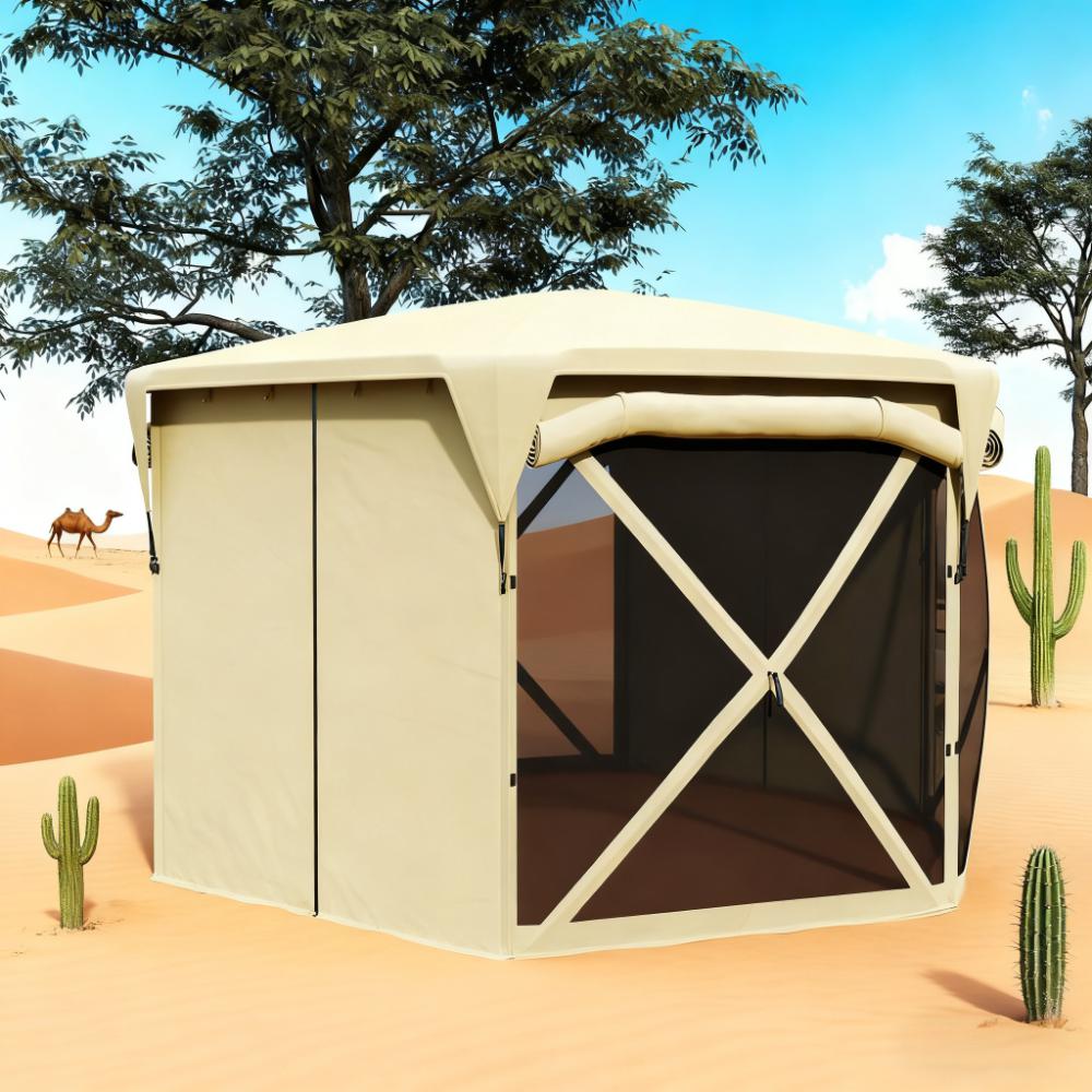 11 x 11ft Pop Up Tent Canopy with Removable Roof Cover - Beige