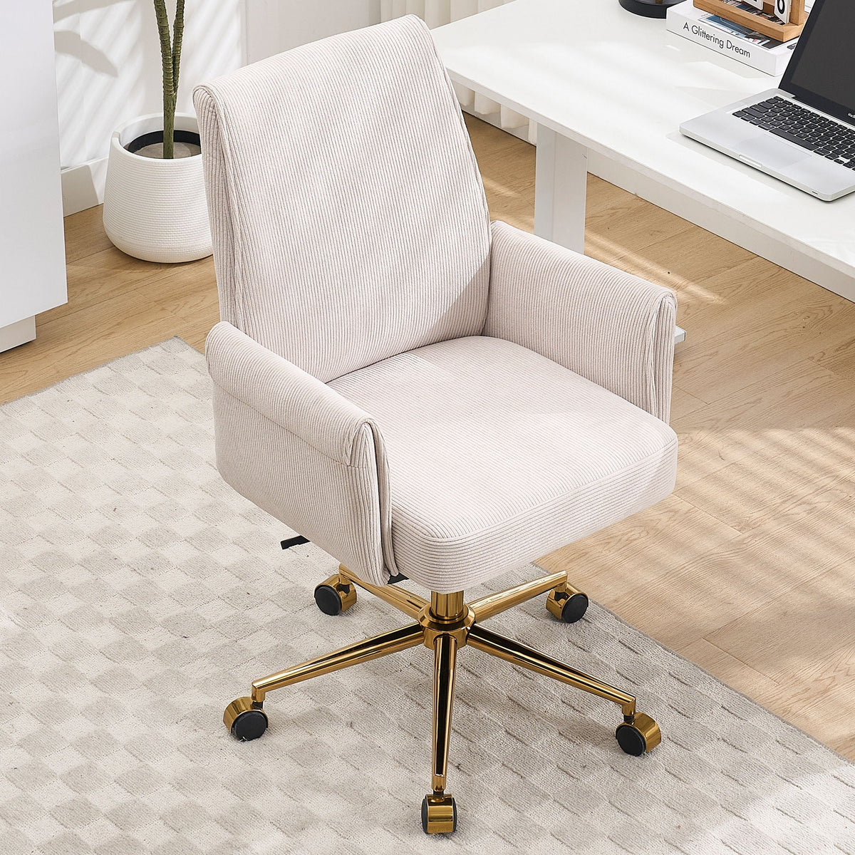 Ergonomic Mid-Back Office Chair with Striped Fabric and Lumbar Support - Multiple Colors