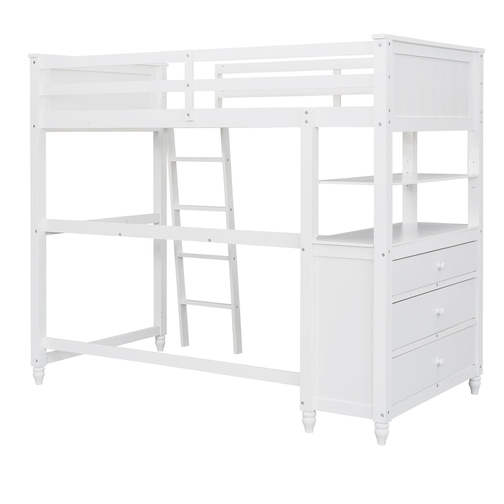 Twin Loft Bed with Drawers and Desk - White