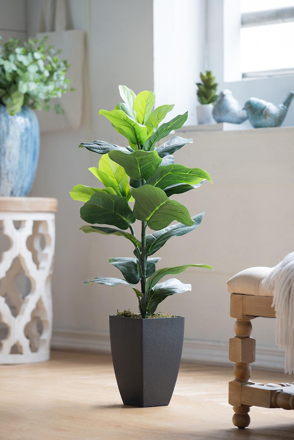 35" Artificial Fiddle-Leaf Fig Potted Plant with Realistic Green Leaves - Green