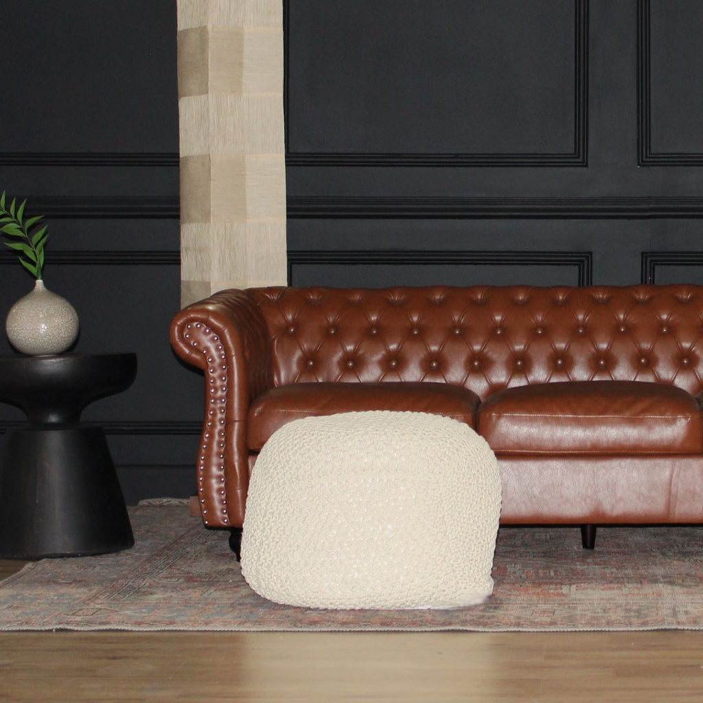 Cable Knitted Accent Pouf with Semi Rounded Design - Beige, Dark Brown, Dark Gray
