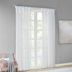 Twist Tab Voile Sheer Window Pair with Twisted Tab Tops - White