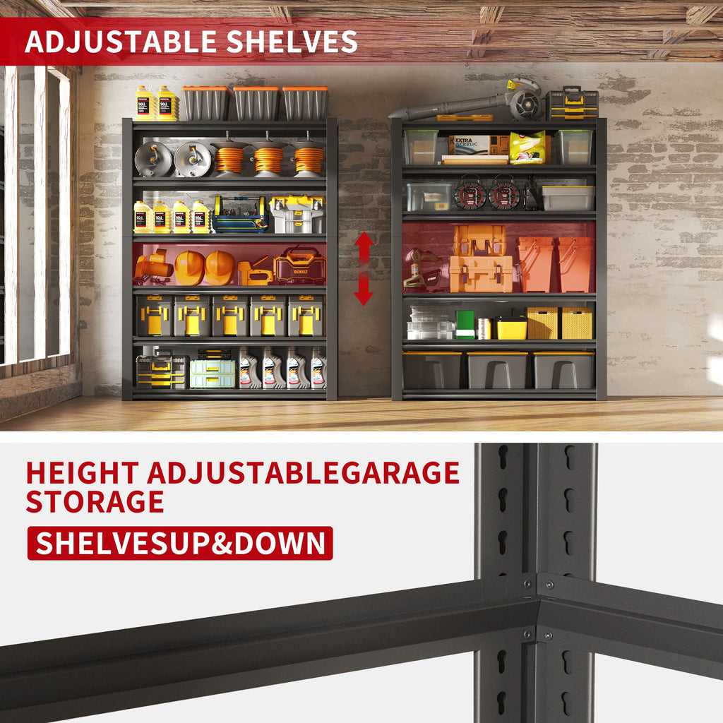 Heavy Duty Metal Garage Shelving Unit with Adjustable Shelves - Black