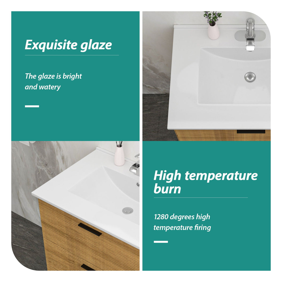 Premium Rectangular Vanity Top with Single Faucet Hole and Overflow - White