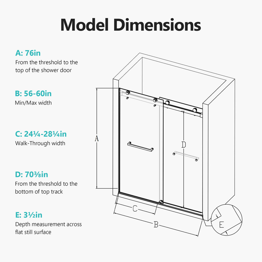 Frameless Double Sliding Soft-Close Shower Door - 56-60" Width x 76" Height