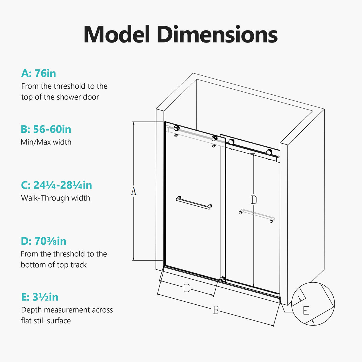 Frameless Double Sliding Soft-Close Shower Door - 56-60" Width x 76" Height