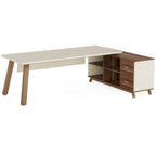L-Shaped Executive Desk with File Cabinet and Drawers - White/Walnut