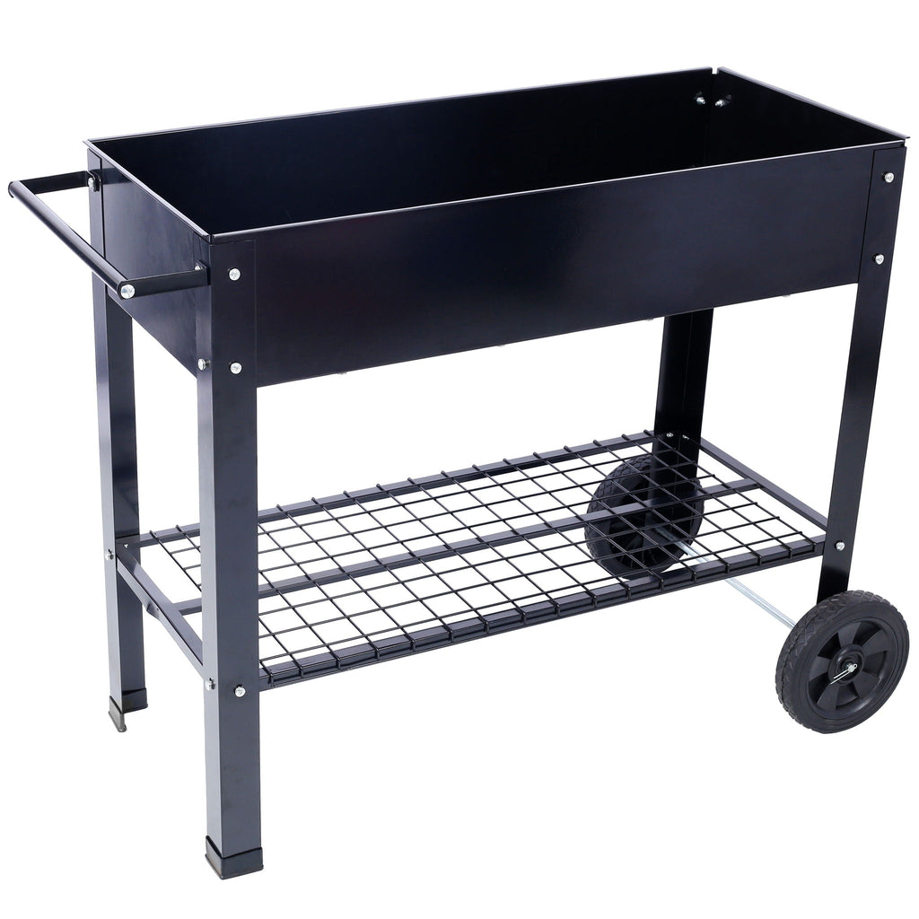 Elevated Metal Planter Garden Bed with Wheels - Black