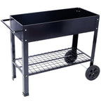 Elevated Metal Planter Garden Bed with Wheels - Black