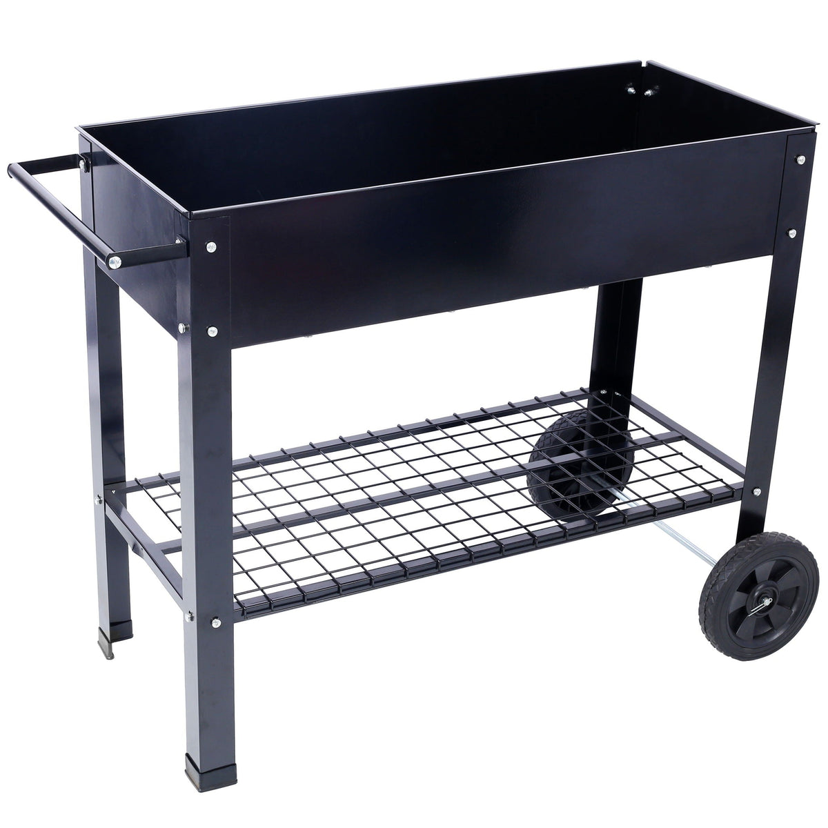 Elevated Metal Planter Garden Bed with Wheels - Black