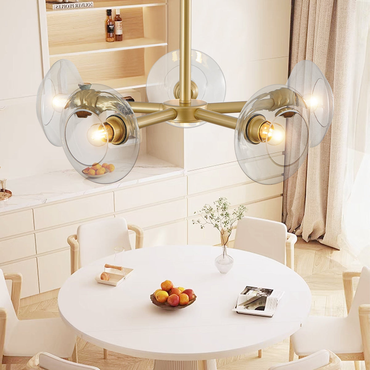 Modern Gold 5-Light Sputnik Chandelier with Clear Glass Shades - 26"