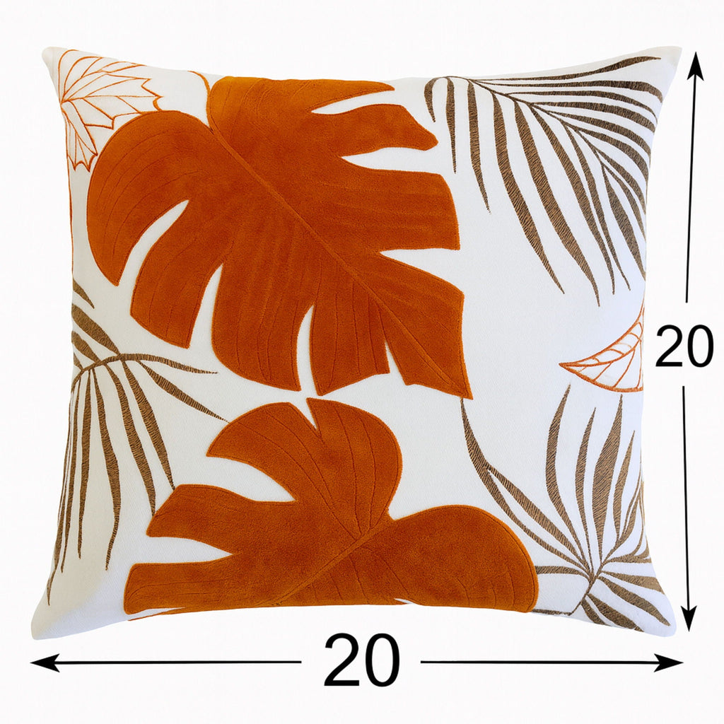 Autumn Vibes Leaf Accent Pillow with Soft Texture - Green, Dark Gray, Light Blue, Yellow, Orange