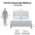 Beige Upholstered Wingback Bed with Tall Headboard – King or Queen