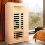 Hemlock Far Infrared Roof Embedded Indoor Sauna Room with LCD Controls - Light Brown