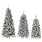 Snowy Cascading Christmas Trees 3-Piece Set with Flocked Hinged Branches - White