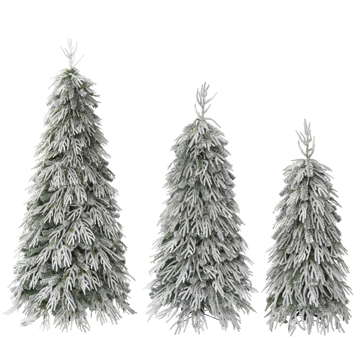 Snowy Cascading Christmas Trees 3-Piece Set with Flocked Hinged Branches - White