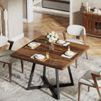 Square Dining Compact Kitchen Table with Industrial Metal Frame - Brown / Black