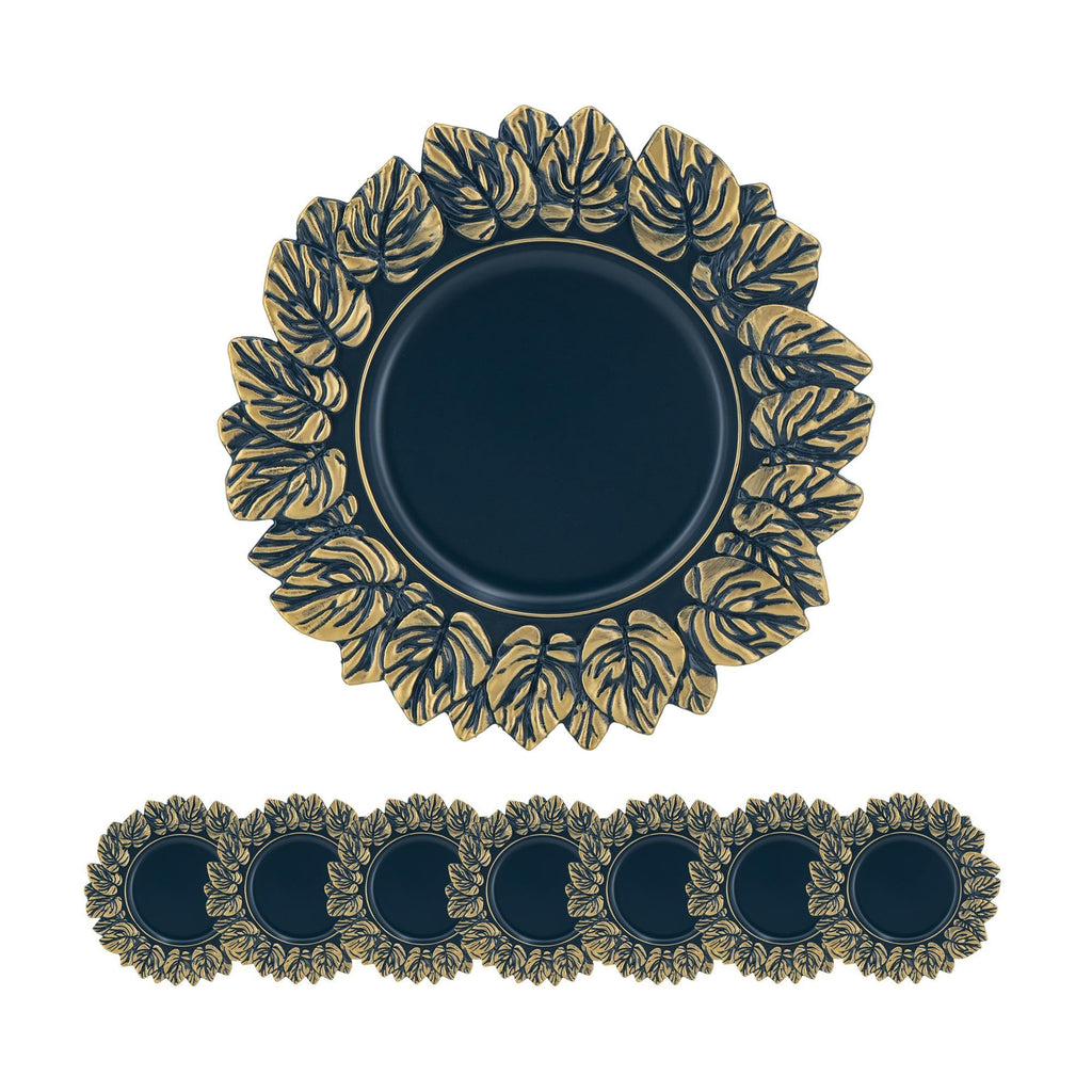 Plastic Charger Plate Set of 8 with Durable Construction - Blue / Gold