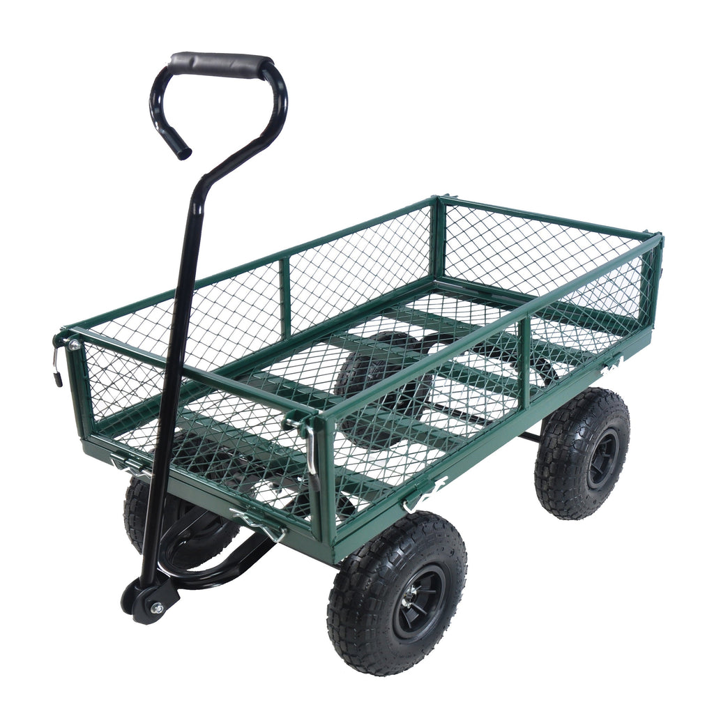 Green Outdoor Wagon Cart with Foldable Steel Frame - 550 lb Capacity