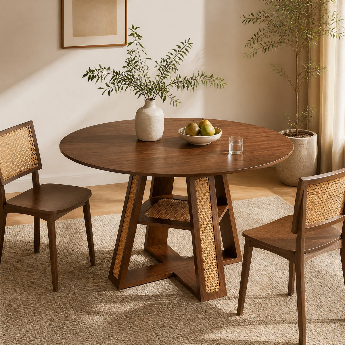 Extendable Round Dining Table for 4-6 with Storage Shelf - Particle Board