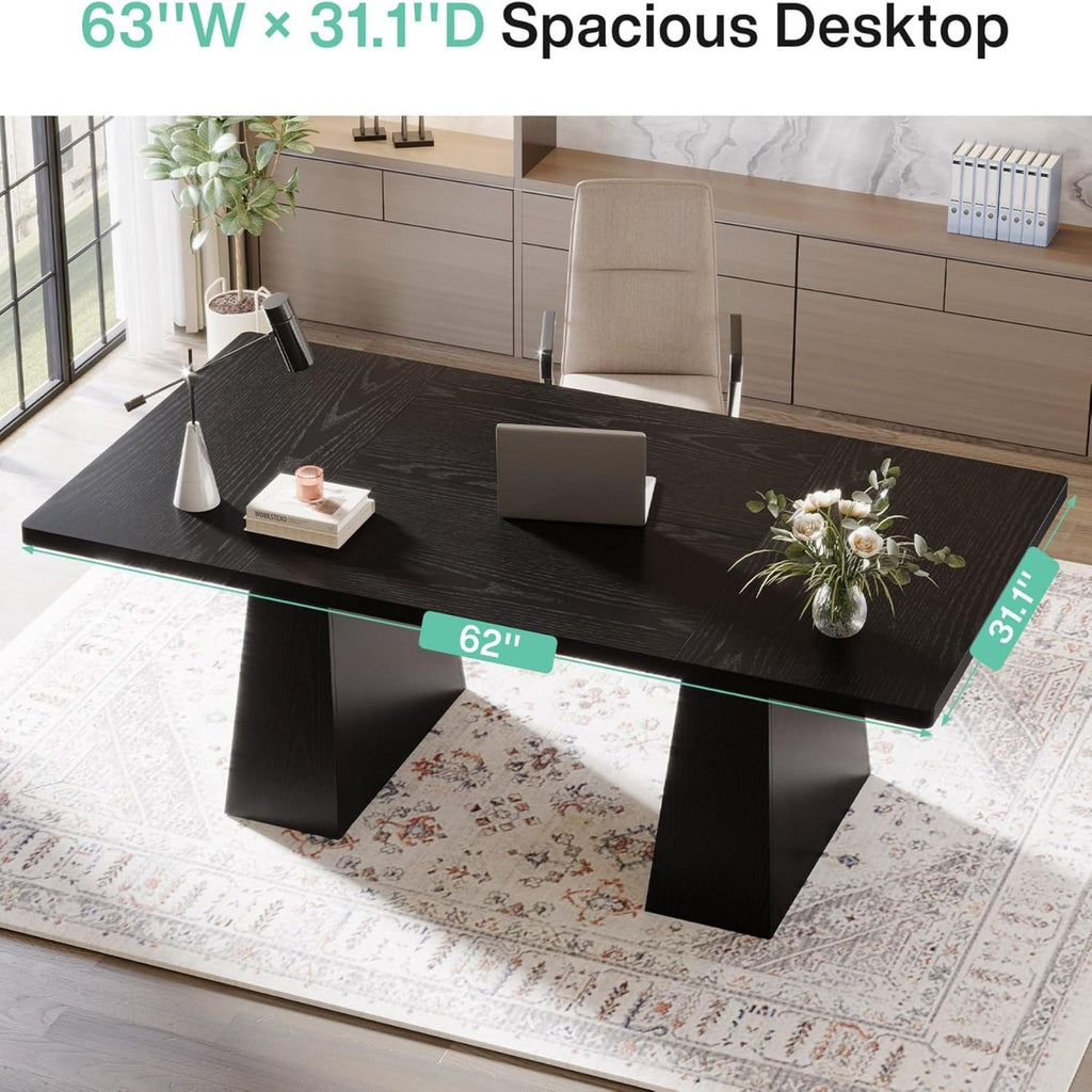 Double Pedestal Executive Desk with Spacious Work Surface - Dark Brown or Black