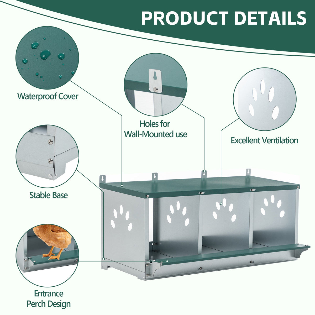 Galvanized Steel Metal Nesting Boxes for Chicken with Three Compartments