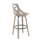 Farmhouse Fixed Height Barstool Set with Swivel & Footrest - Light Gray / Cream