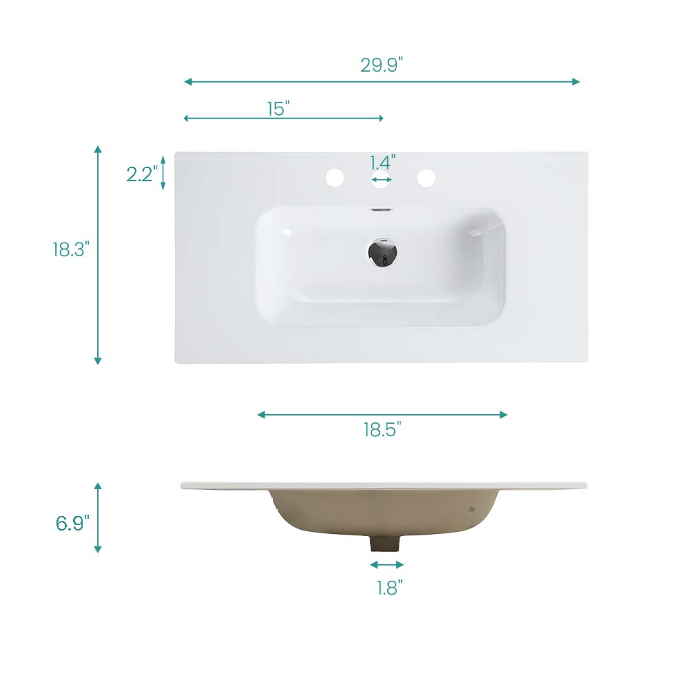 Glossy White Ceramic Integrated Sink with Seamless Design - White